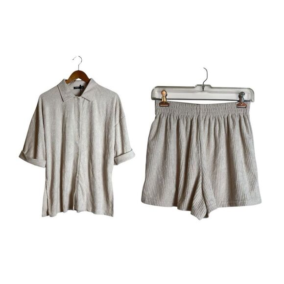 NWT! Nasty gal ribbed 2 piece towel set in stone - Picture 1 of 12